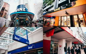 A composite image of New Zealand's four major retail banks - ANZ, ASB, BNZ and Westpac.