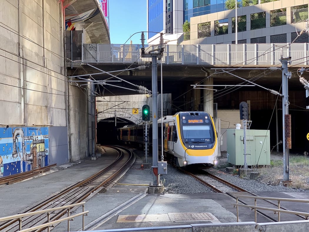 NGR733 train emerging from rail tunnel at Central railway station, Brisbane, Queensland