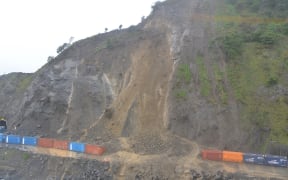 Fresh mudslides on State Highway 1 near Kaikōura have pushed containers off the edge.