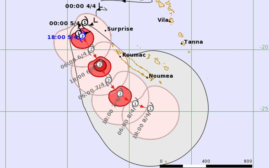 Tropical cyclone forecast track map for category two cyclone Fili