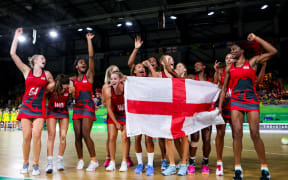 England celebrating after defeating Australia at the 2018 Commonwealth Games