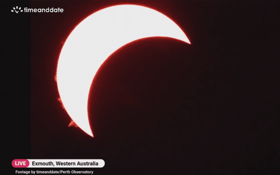 A moment of the solar eclipse over Exmouth, Australia on April 20, 2023.
