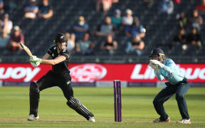 Amy Satterthwaite of New Zealand batting against England.