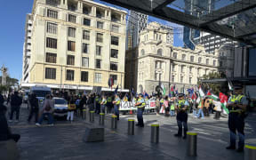 Protesters at a Destiny Church rally in Auckland, 21 June 2025.
