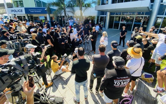 Supporters of Brian Tamaki outside Auckland Central Police Station, 23 November 202
