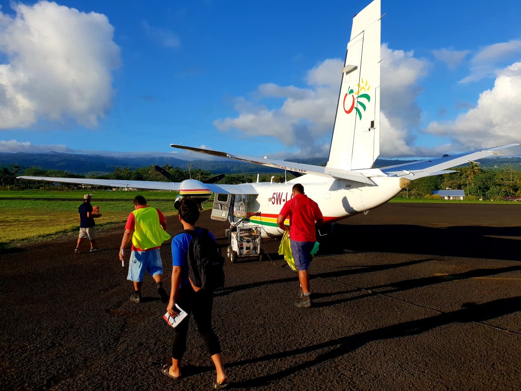 Talofa Airways flight loading at Apia's Fagali'i Airport (closed).