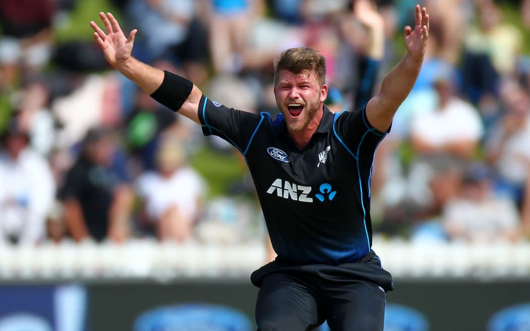 Corey Anderson appeals during the 1st ODI cricket match between the New Zealand Black Caps and Pakistan, at the Basin Reserve