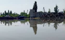 A partially flooded area of Kherson on 6 June, 2023, after the Kakhovka hydroelectric dam was blown up.