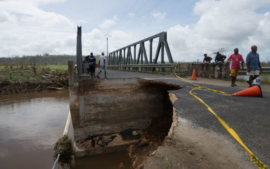 A bridge outside the Vanuatu capital of Port Vila damaged by Cyclone Pam.