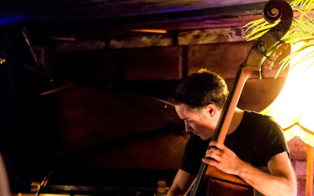 Nick Tipping in his element - behind the bass at a jazz gig.