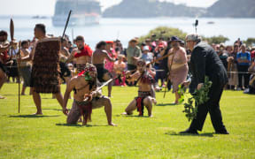 Gerry Brownlee picks up the wero at Waitangi