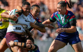 Broncos Mele Hufanga during the Warriors vs Broncos, Telstra Womens Premiership match at FMG Stadium, Hamilton.