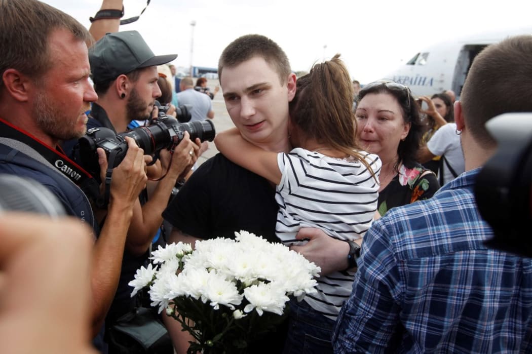 Relatives meet Ukrainian prisoners who jailed in Russia at Boryspil International Airport in Kiev, Ukraine on September 07, 2019.