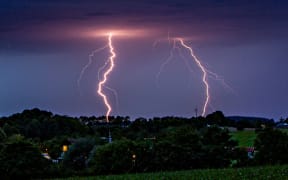 Lightning during a thunderstorm in  Neuburg An Der Donau, Bavaria, Germany.