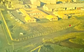 The Paritūtū site in the late 1960s show the location of Bore 42 (red dot) and location of the two waste ponds across road. By the late 1960s a stormwater pipe had been installed.