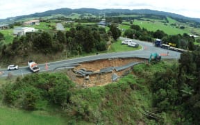 A slip on Kaiwaka-Mangawhai Rd near Hilltop Rd.