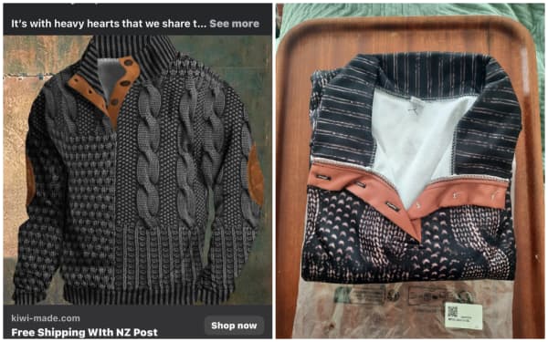 The cable knit jersey advertised turned out to be a printed pattern on the garment that arrived.