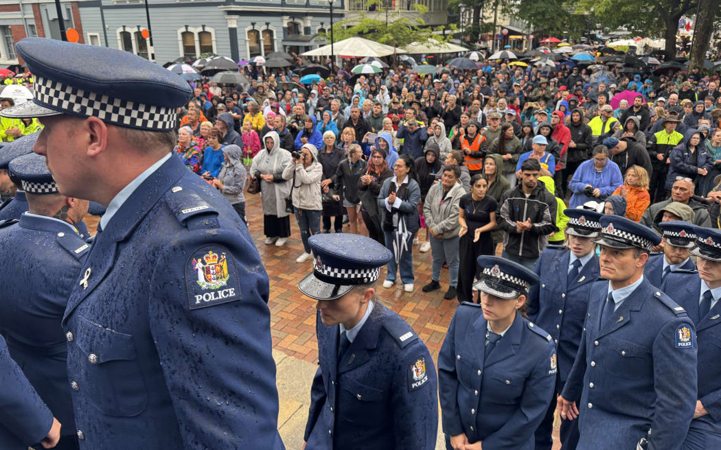 Scenes from the Nelson vigil for slain police officer Senior Sergeant Lyn Fleming in central Nelson.