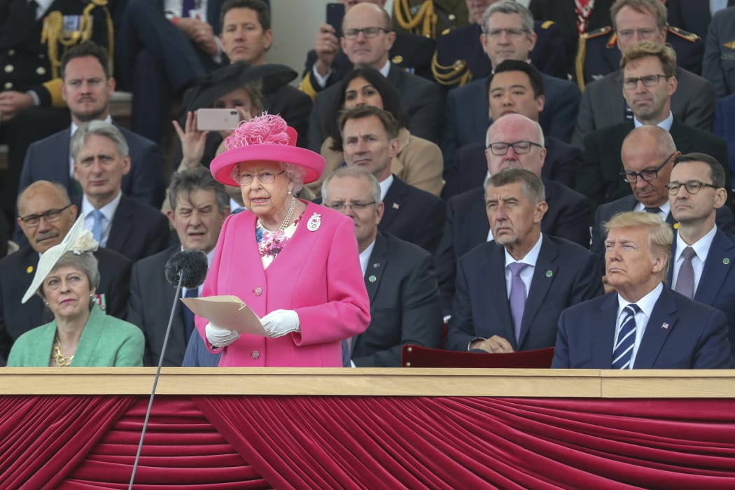 Britain's Queen Elizabeth delivers a speech during commemorations for the 75th Anniversary of the D-Day landings at Southsea Common, Portsmouth, England, Wednesday, 5 June 2019.