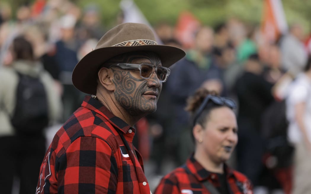 National Māori Action Day: Te Pāti Māori co-leader Rawiri Waititi at the protest in Wellington, 5 December 2023.