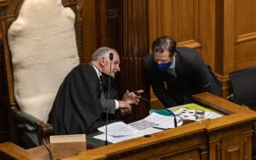 The Speaker Trevor Mallard has a quiet word with the new National Senior Whip Chris Penk