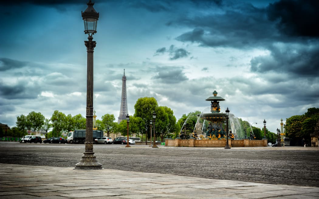 Place de la Concorde with Eiffel tower on background. Paris, France