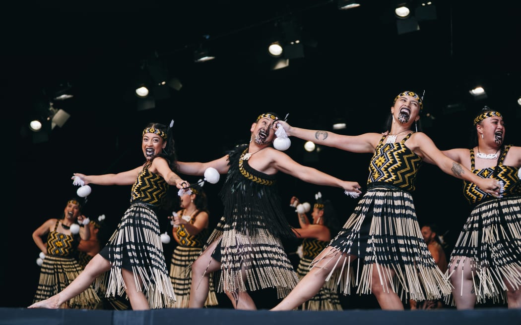 Angitu at Te Matatini  2023 performing their distinctive kapa haka style.