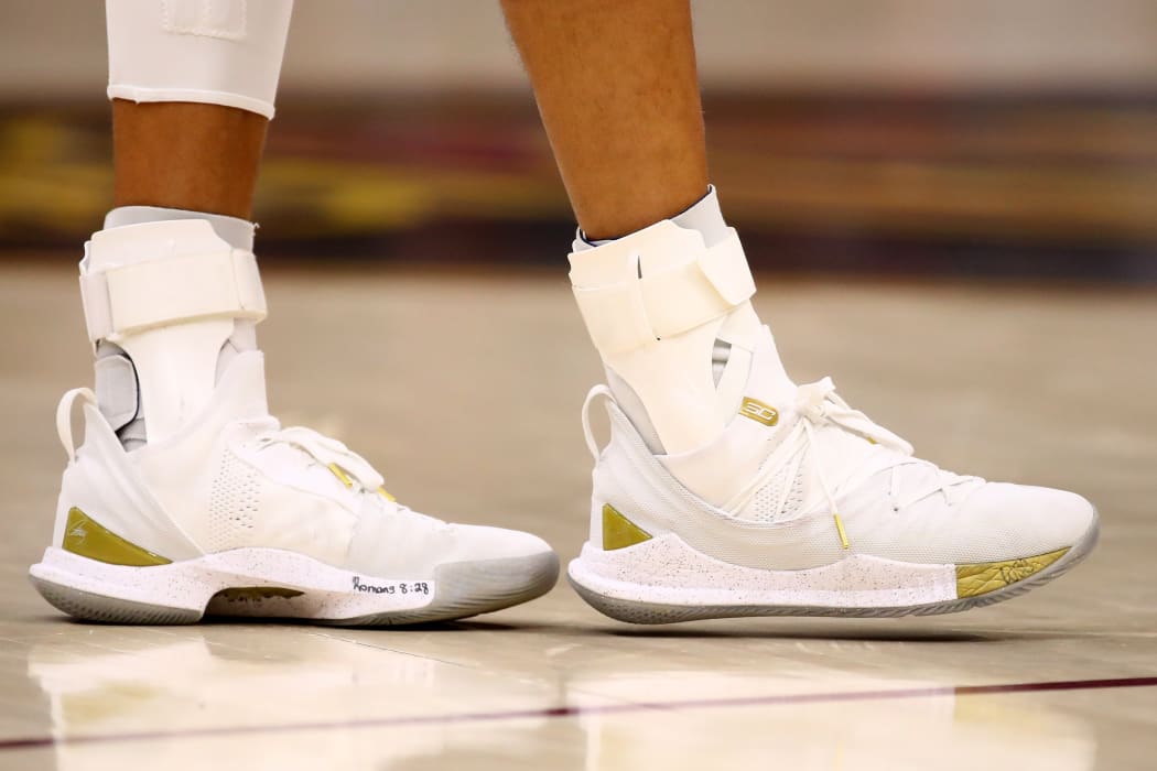 Stephen Curry's Under Armour Curry 5 shoes.