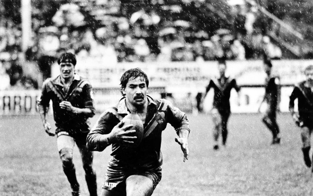 Kevin Tamati with the ball for the New Zealand Kiwis, playing at Carlaw park. Circa 1985