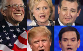 From top left, clockwise: Bernie Sanders, Hillary Clinton, Ted Cruz, Marco Rubio and Donald Trump