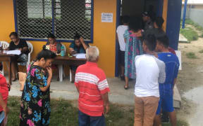 Voters in Majuro lined up to cast ballots for Ailinglaplap Atoll in the national election held in the Marshall Islands November 18, 2019. Overall turnout was low, continuing a multi-year downtrend in voter participation.
