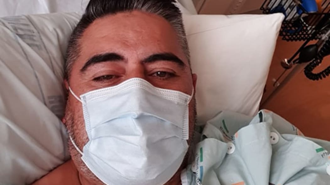 Geoff Muliaga Brown while in hospital with Covid-19.