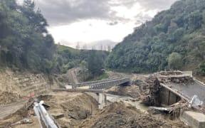The bailey bridge, which opened in May 2023, in Waikare Gorge between Napier and Wairoa.
