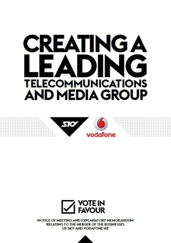 The cover of the Sky's document urging investors to vote for a merger with Vodafone.