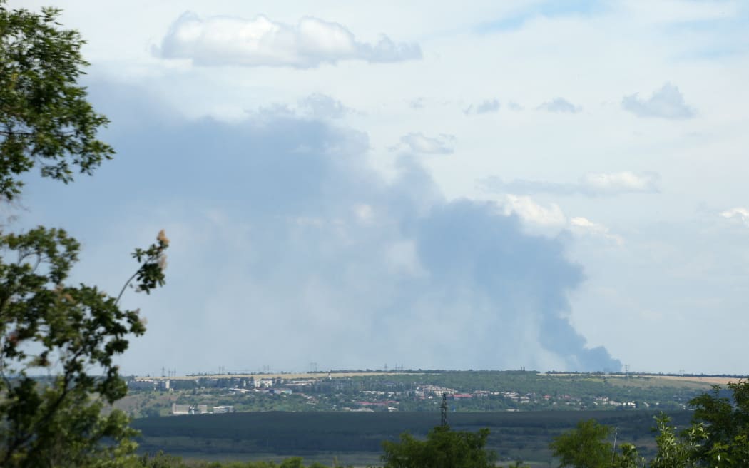 A picture shows smoke during fighting in Luhansk region, eastern Ukraine, on 24 June, 2022.