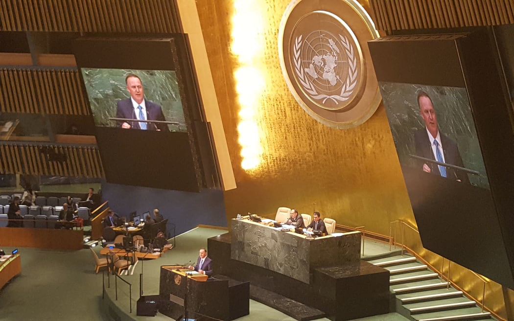 John Key speaking at the United Nations.
