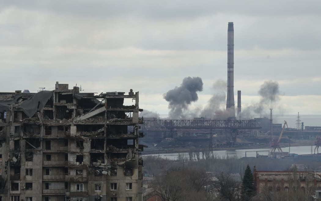 Smoke rises over the Azovstal iron and steel works company in Mariupol, Donetsk People's Republic.