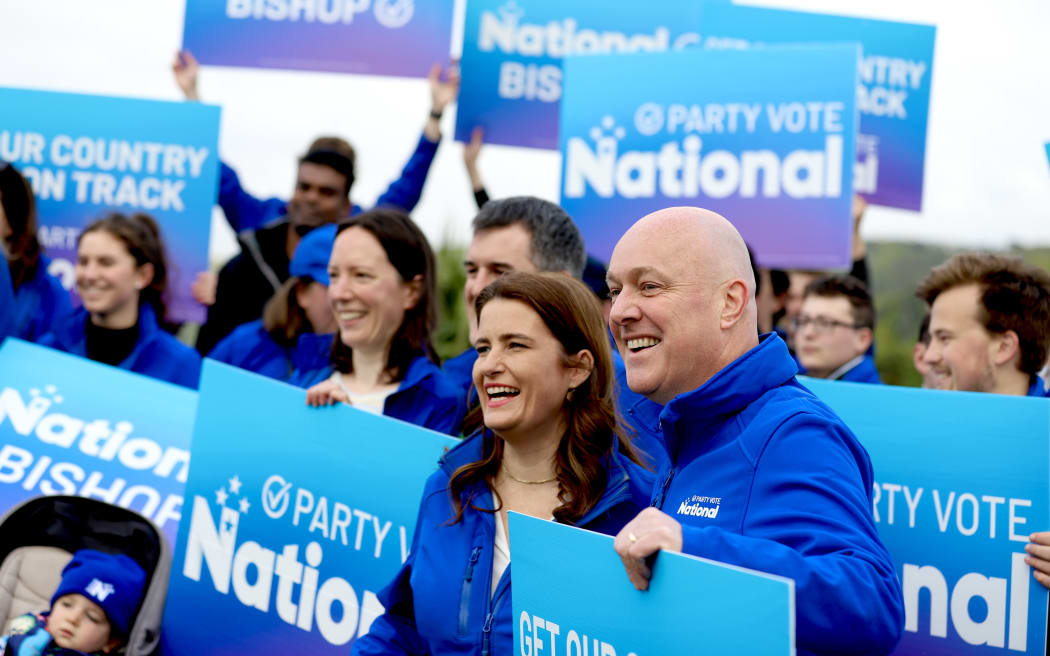 National Party leader Christopher Luxon and finance spokesperson Nicola Willis campaign on 11 October 2023.