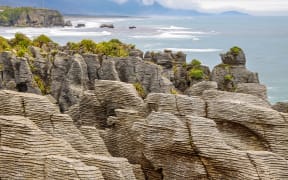 Pancake rocks at Punakaiki, West Coast. Tourism story.