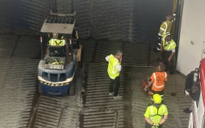 Photo of the ramp on the Connemara that is stuck and preventing passengers from disembarking. 