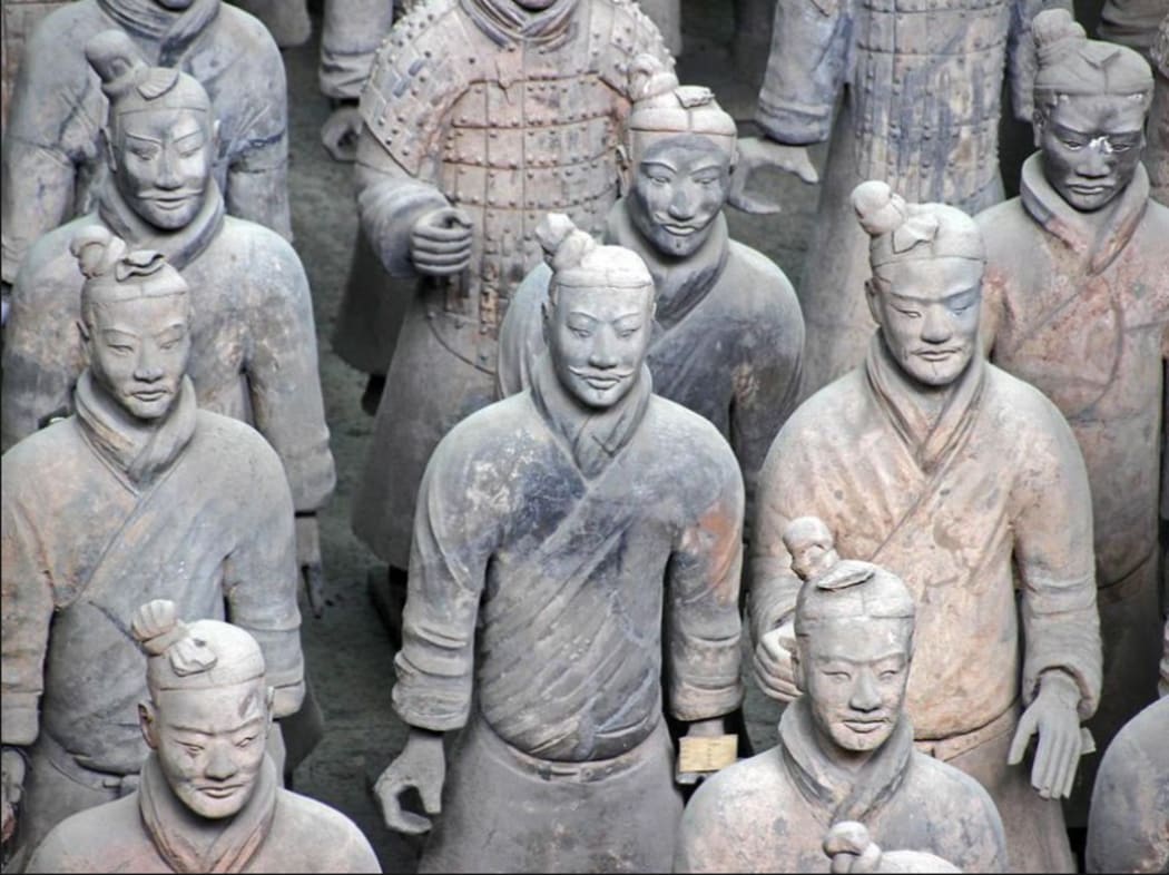Terracotta warriors in ordered ranks