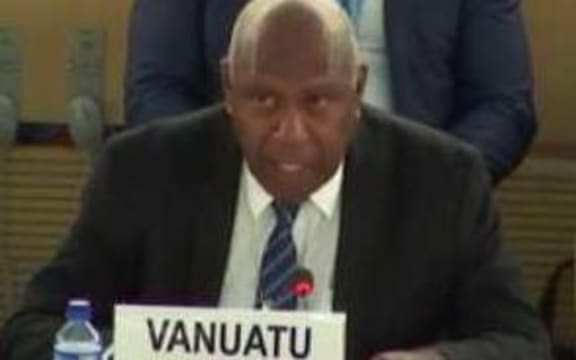 Vanuatu diplomat Sumbue Antas speaks about human rights concerns in West Papua at the UN Human rights Council in Geneva, September 2019.