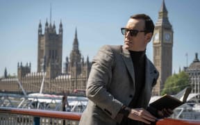 Publicity still from the 2025 espionage thriller film Black Bag, featuring Michael Fassbender.