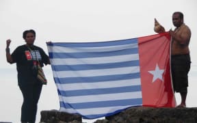 Members of the Free West Papua Campaign at Lake Geneva.