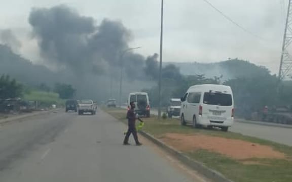 Some houses were set on fire at the Baruni settlement in Port Moresby as the machines rampaged through the roadside settlement, violently smashing fences and cutting through trees.