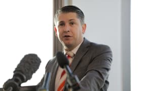 Transport Minister Michael Wood details the government's preferred option for Wellington transport including light rail to the south coast, 29 June 2022.