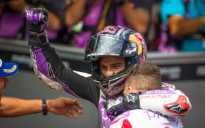 Spanish rider Jorge Martin celebrates.