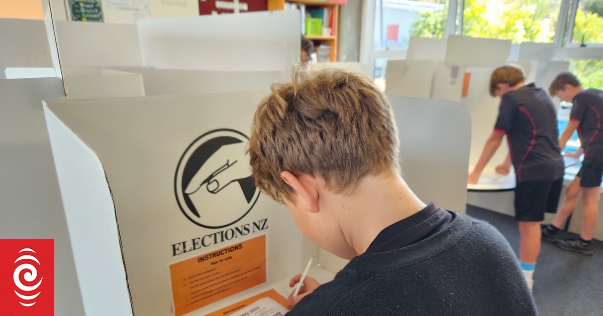 Uczniowie szkoły idą do urn w ramach pozorowanych wyborów
