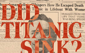 The words "Did Titanic Sink" imposed over a famous painting of the disaster