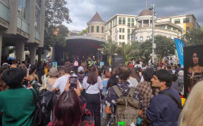 Crowds enjoy a K-Pop showcase at Freyburg Square in central Auckland.